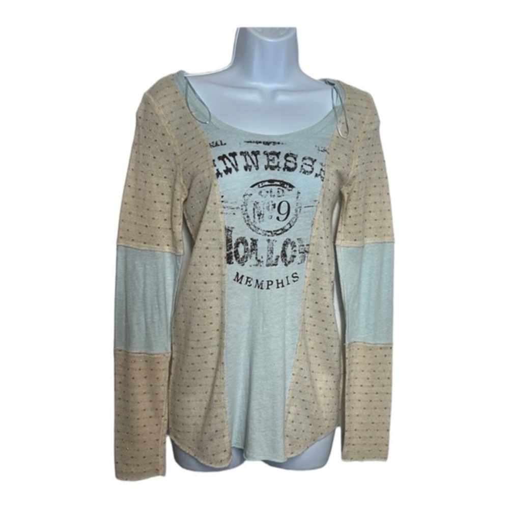 We the Free light blue and cream long sleeve sweater shirt